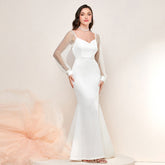 French Elegant Mesh Stitching Sleeves Fishtail Dress Gift